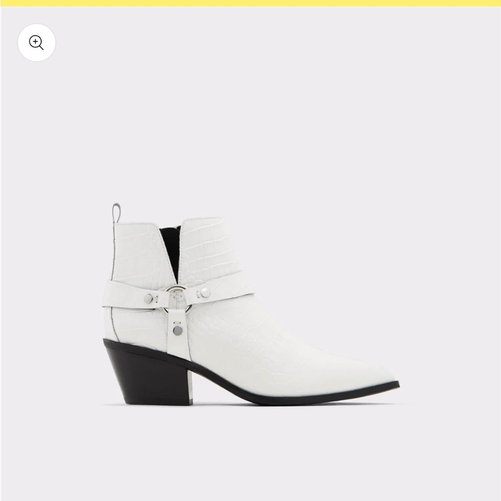Aldo White Textured Ankle Booties Western